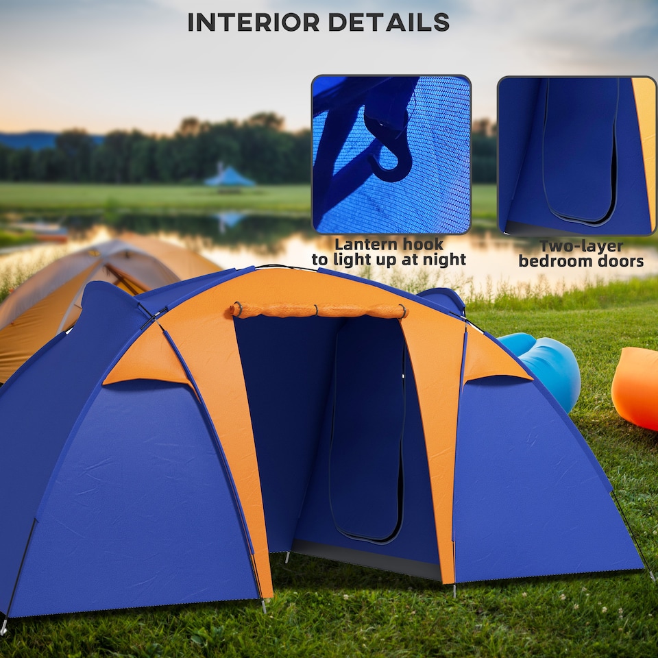 image 1 of Outsunny Camping Tent with 2 Bedroom, Living Area and Awning for 4-6 Person