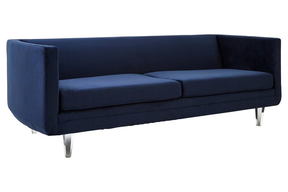 image 1 of Velvet Upholestred Dark Blue Sofa,3-Seater Lounge Sofa With Low Armrests,Luxe Couch, Sofa Seat For Patio | Blue | Two Seater