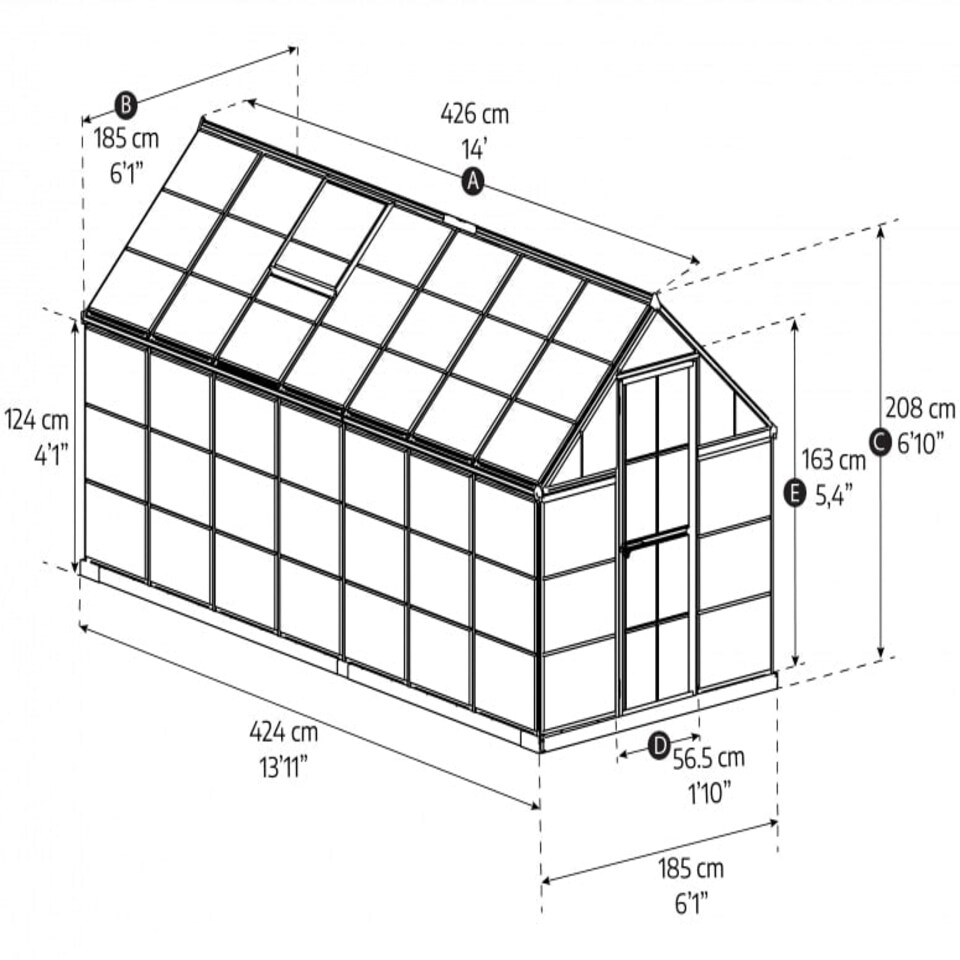 image 1 of Greenhouse Hybrid 6 x 14 - Polycarbonate - L426 x W185 x H208 cm - Silver