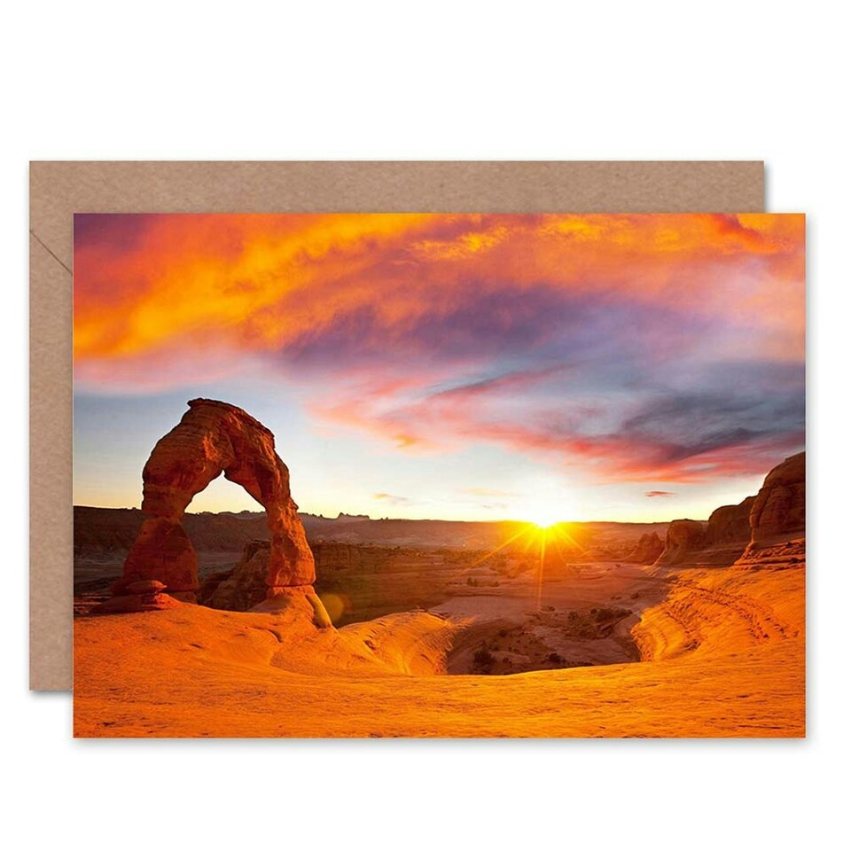 image 1 of Stone Arch Turret Arches Sunset Desert Utah Art Blank Just to Say Card
