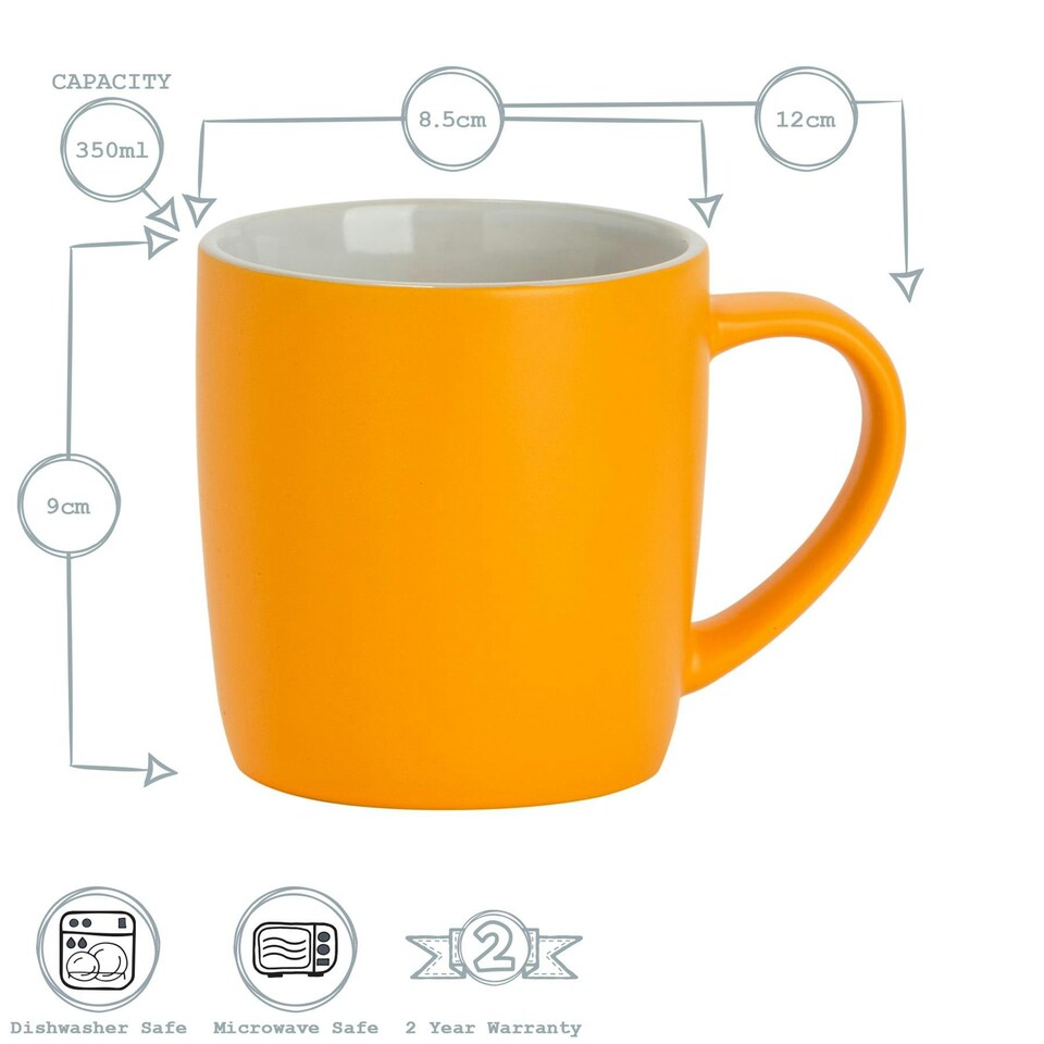 image 1 of Argon Tableware 6x Matt Coloured Coffee Mugs - Yellow - 350ml - Tea Mug Latte Mug Cappuccino Mug Drinking Mug Yellow