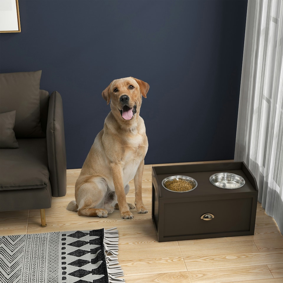 image 1 of PawHut Stainless Steel Raised Dog Bowl w/ 21L Storage Drawer, for Large Dogs