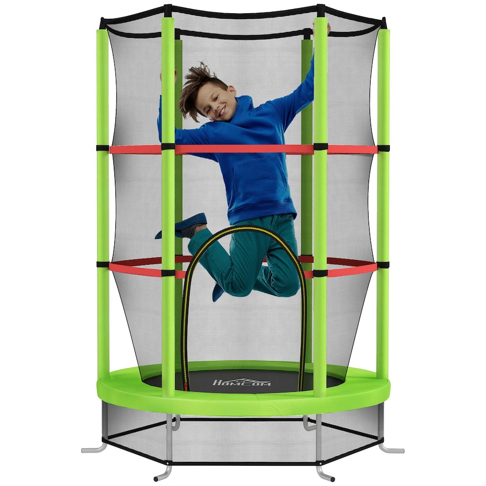 image 1 of HOMCOM Kids Trampoline Mini Bouncer w/ Enclosure Net for 3-6 Years Green
