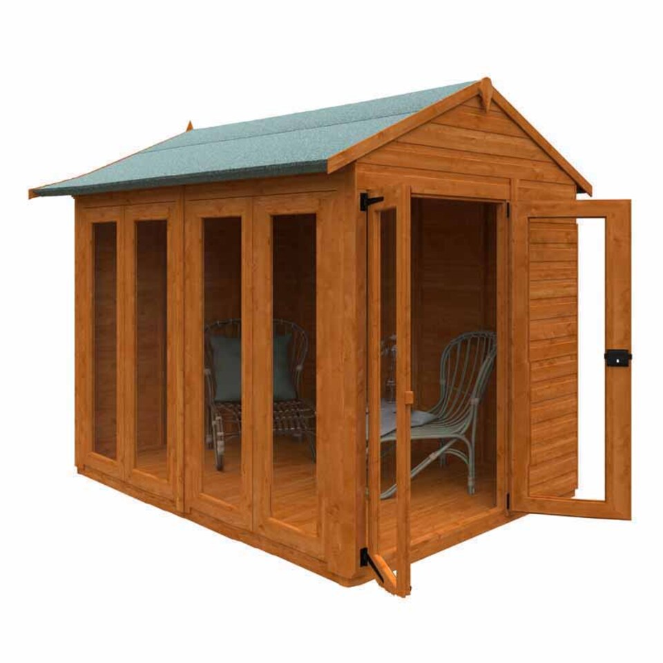 image 1 of 8x6 Flex Apex Full Pane Summerhouse 12mm Flex - L238.8 x W175 x H23.32 cm - Solid Wood/Softwood/Pine - Burnt Orange
