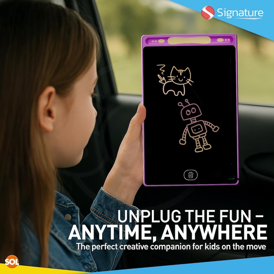 image 1 of 2pk Drawing & Writing Pad – Reusable 8" LCD Tablets with Stylus Pens, Portable Mess-Free Doodle Boards with Erase Function for Kids Ages 3+