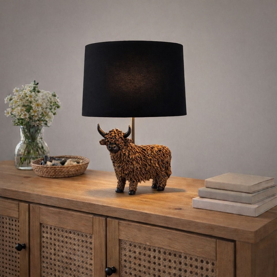 image 1 of Highland Cow Table Lamp Country Home Styling Modern Lighting Living Space Decor