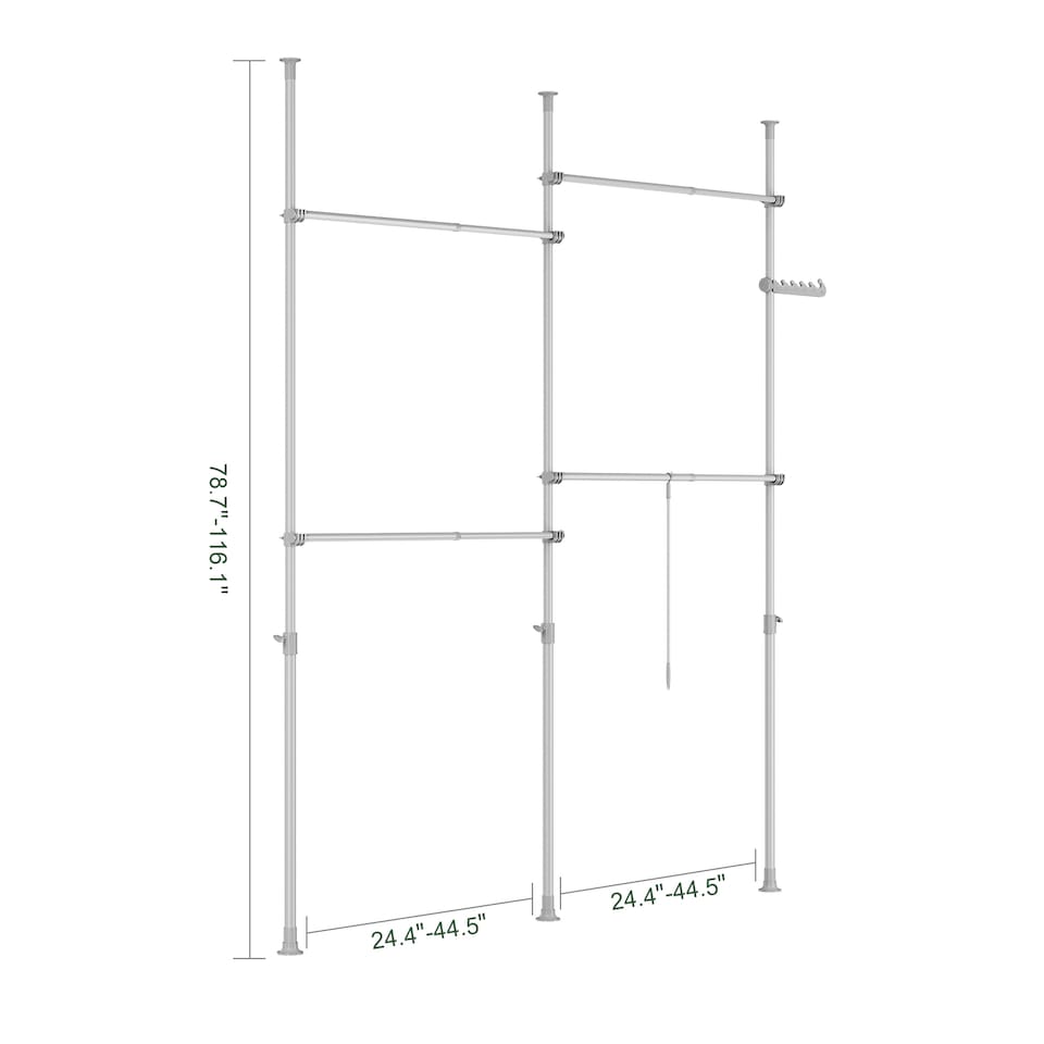 image 1 of SoBuy Modular Clothes Rack with 5-Hook Bar, Light Grey, 24.4"-44.5"x24.4"-44.5"x78.7"-116.1", 0 kg - KLS03-II-HG