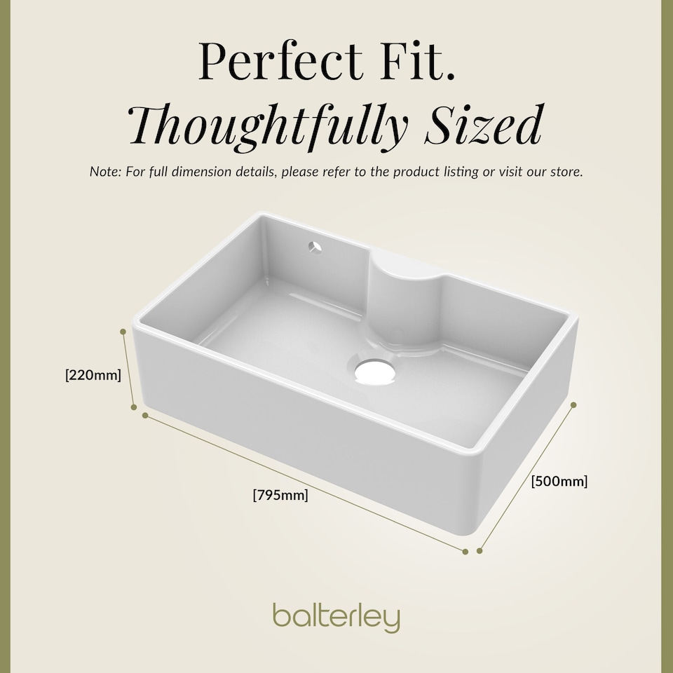 image 1 of Single Bowl Butler Sink with Tap Ledge Overflow No Tap Hole 795mm | White | White | 500 x 795 x 220mm | 1