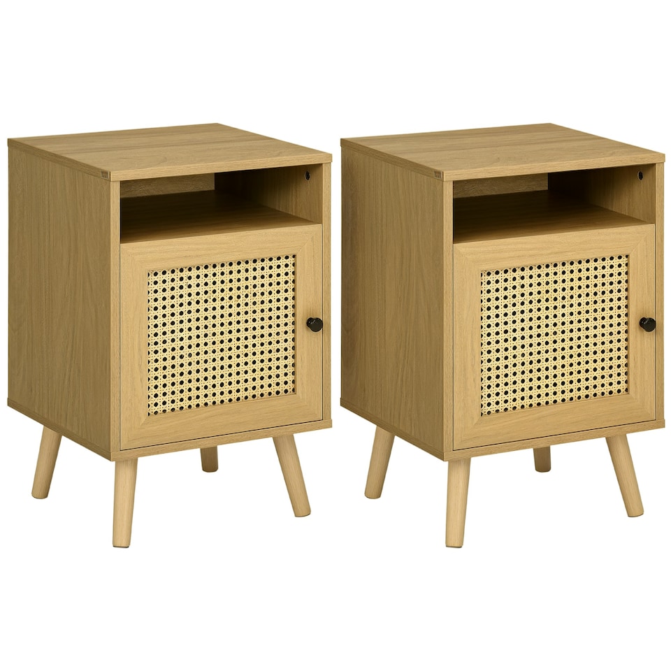 image 1 of HOMCOM Nightstand, Rattan Bedside Table, Sofa Side Table