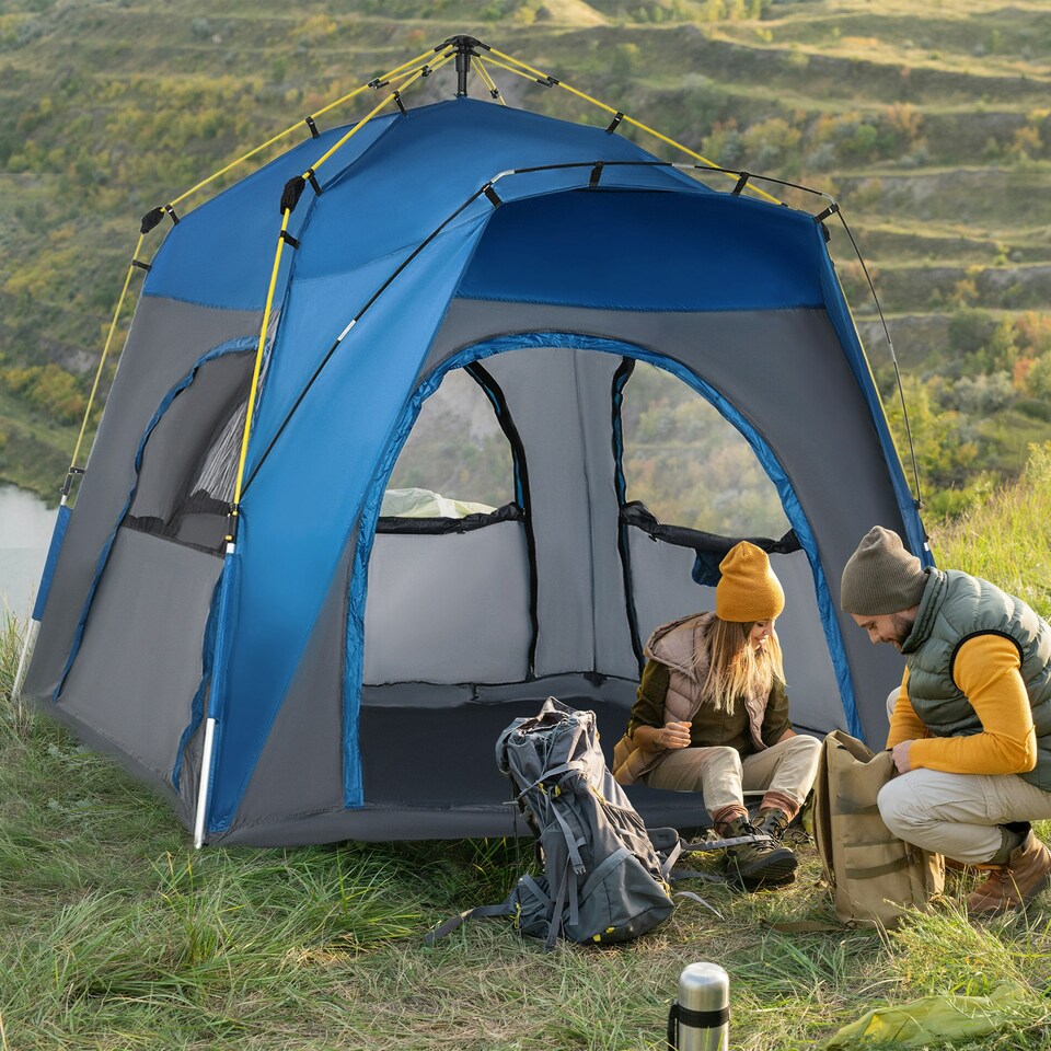 image 1 of Outsunny Four Man Pop Up Tent Automatic Camping Backpacking Dome