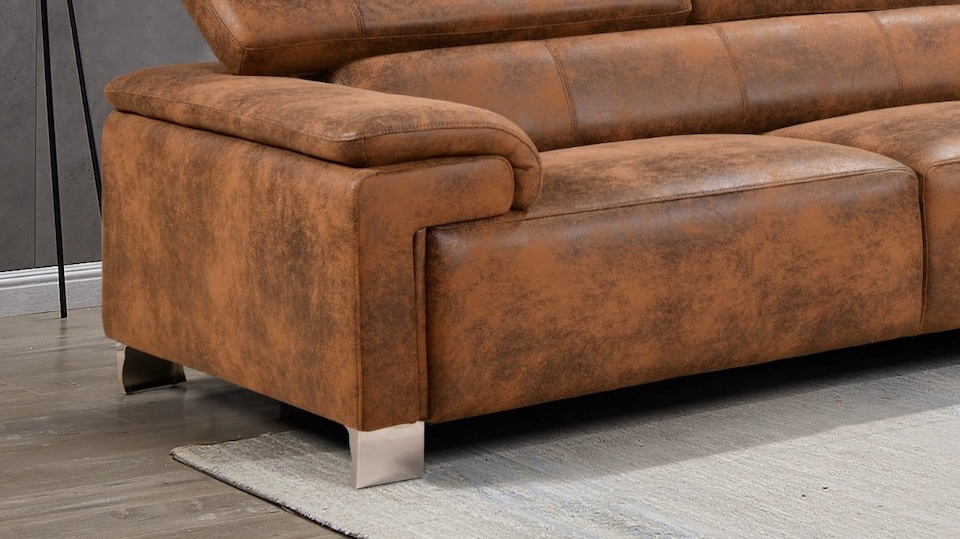 image 1 of Faux Leather Brown Suede Right Hand Facing Corner Sofa LIVORNO