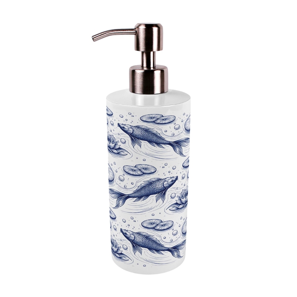 image 1 of Koi Fish Stainless Steel Soap Dispenser - Pump Action Refillable Bathroom & Kitchen Decor