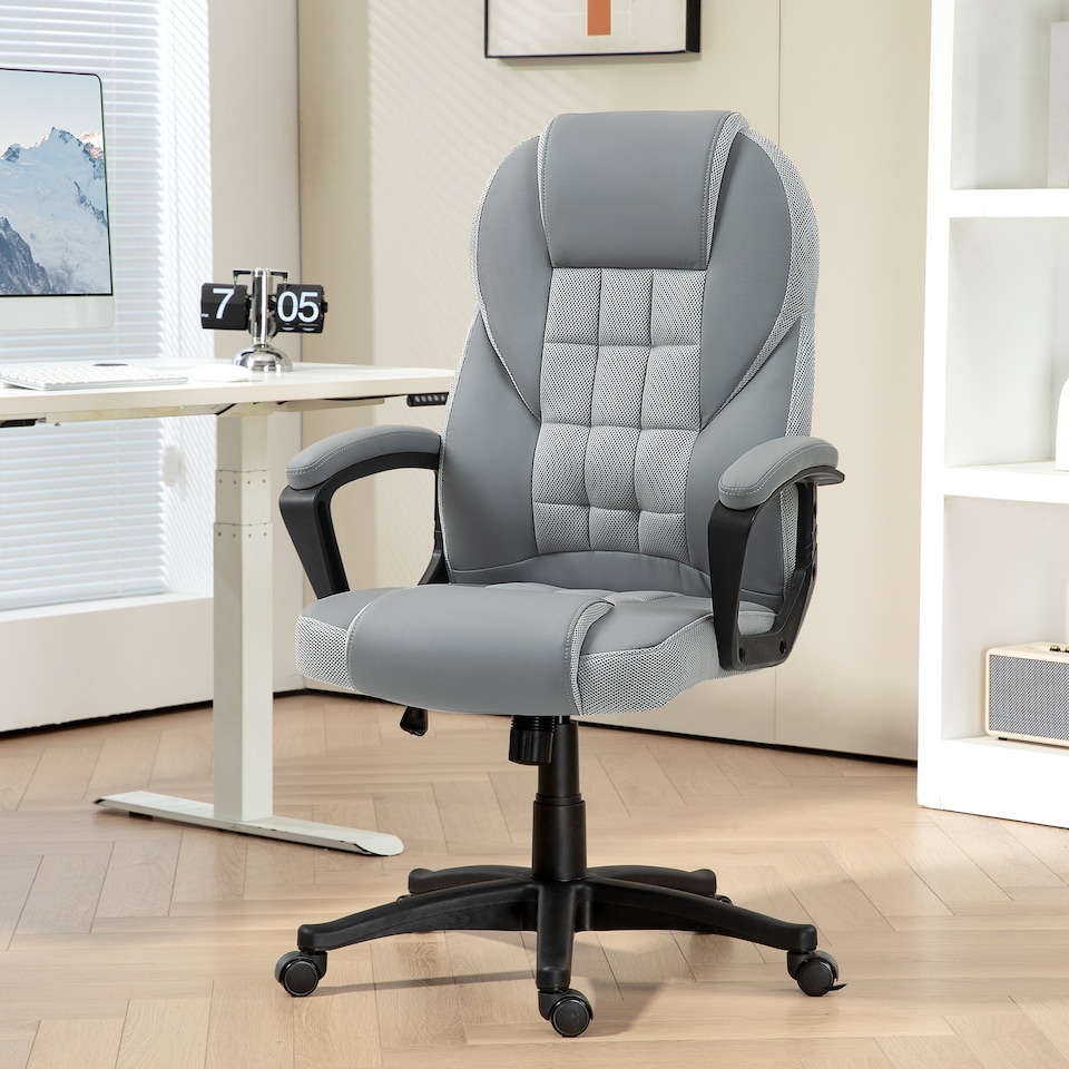 image 1 of HOMCOM Executive Office Chair, PU Leather High Back Desk Chair, Swivel Computer Chair with Adjustable Height and Tilt Function, Grey