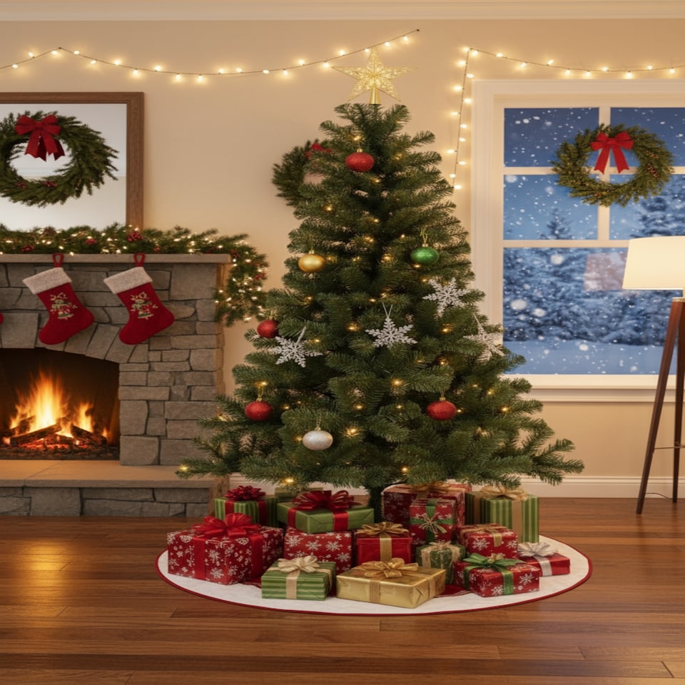 image 1 of Winter Fir Green Pre-Lit Artificial Christmas Tree - LED multi function lights - 6FT with 150 LED lights