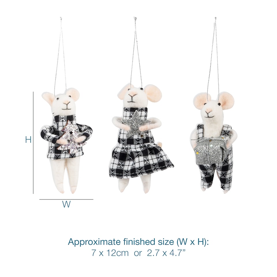 image 1 of Trimits Needle Felting Kit Christmas Mice - Tartan Trio, Festive Craft Kit, Homemade Christmas Decorations