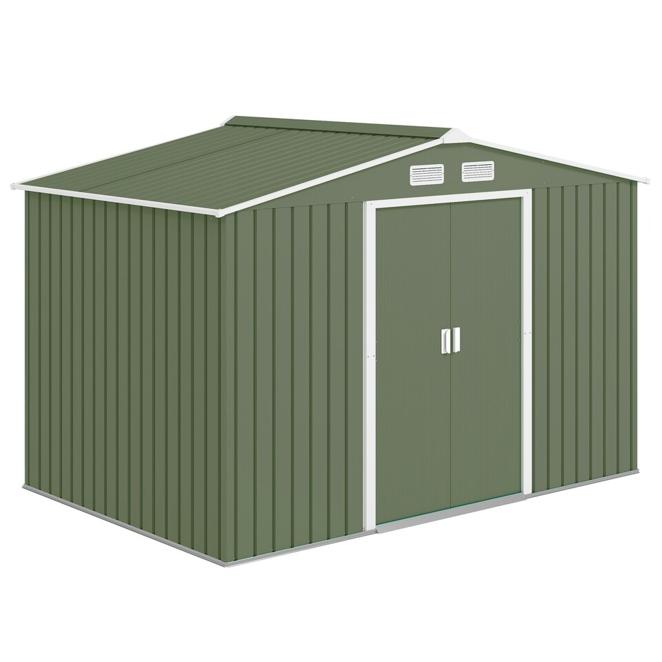 image 1 of Outsunny 9 x 6FT Galvanised Garden Storage Shed with Sliding Door, Light Green