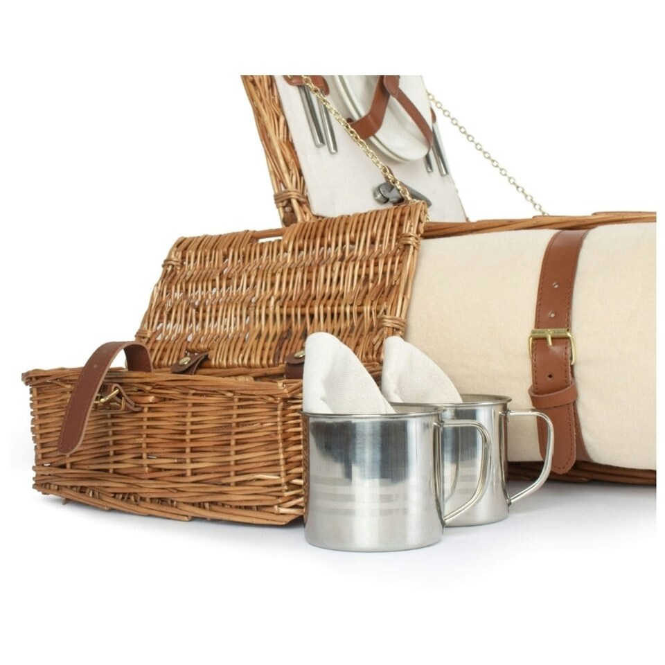 image 1 of Deluxe Fully Fitted 2 Person Traditional Picnic Basket | White | White | 1