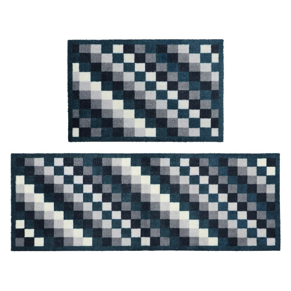 image 1 of JVL Mega Machine Washable Doormat and Runner Set, Pixels