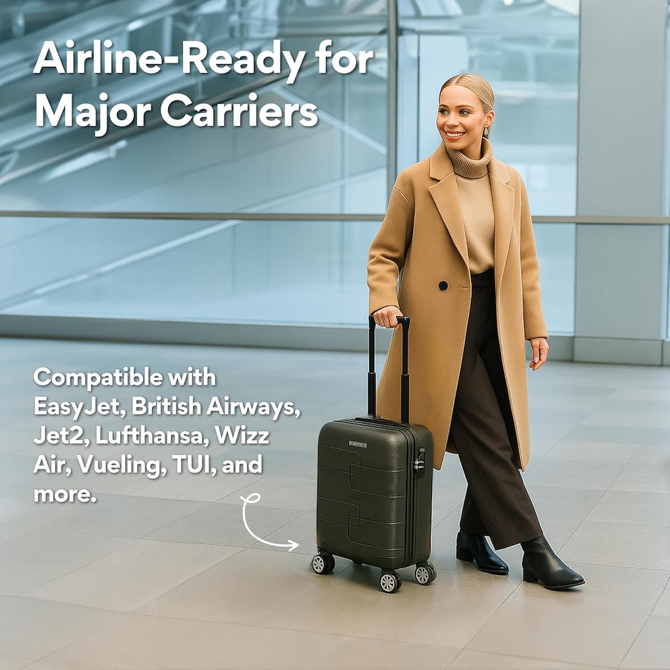 image 1 of Straame 45x35x20cm Dark Grey Cabin Suitcase, 360° Spinner Wheels