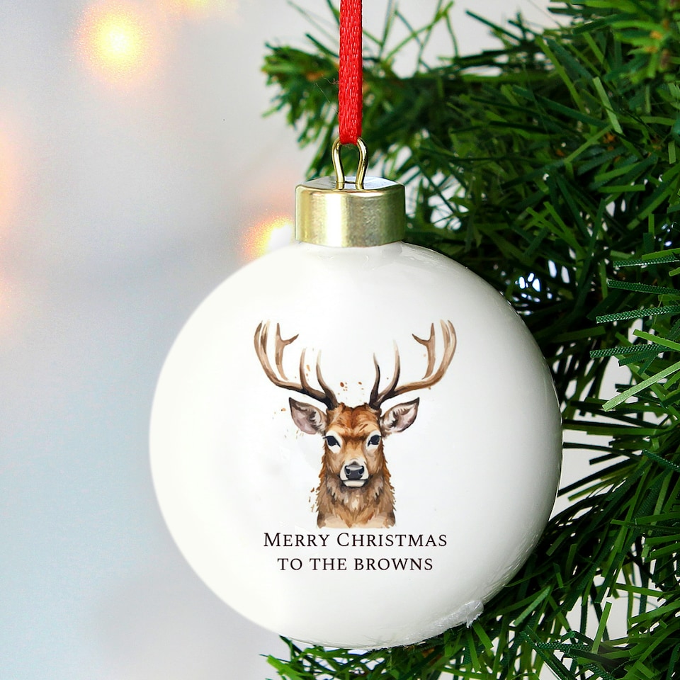 image 1 of Personalised Watercolour Stag Bauble