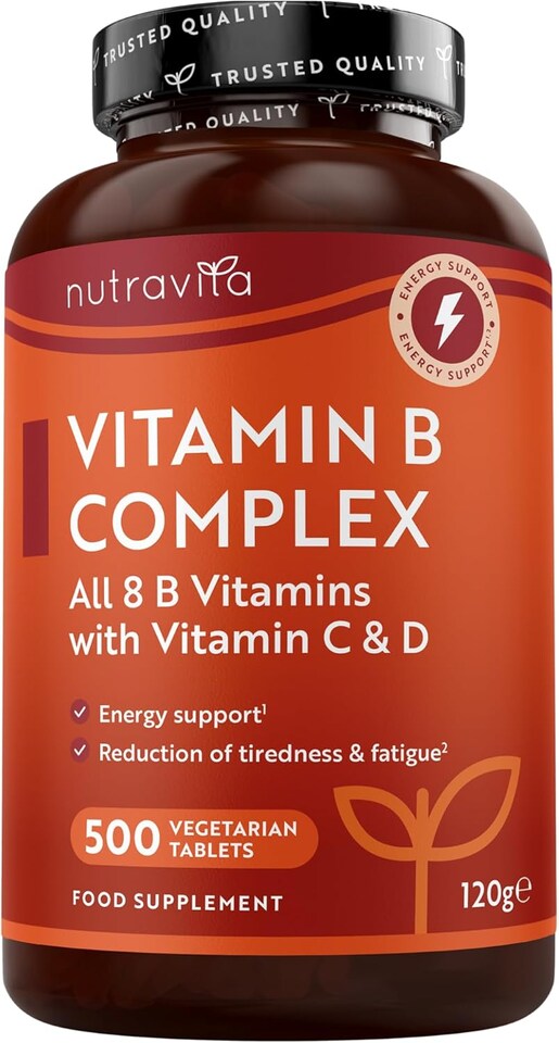 image 1 of Nutravita Vitamin B Complex High Strength with Vitamin D + Vitamin C for Energy-Yielding Metabolism - Reduction of Tiredness (EFSA) - 500 Tablets