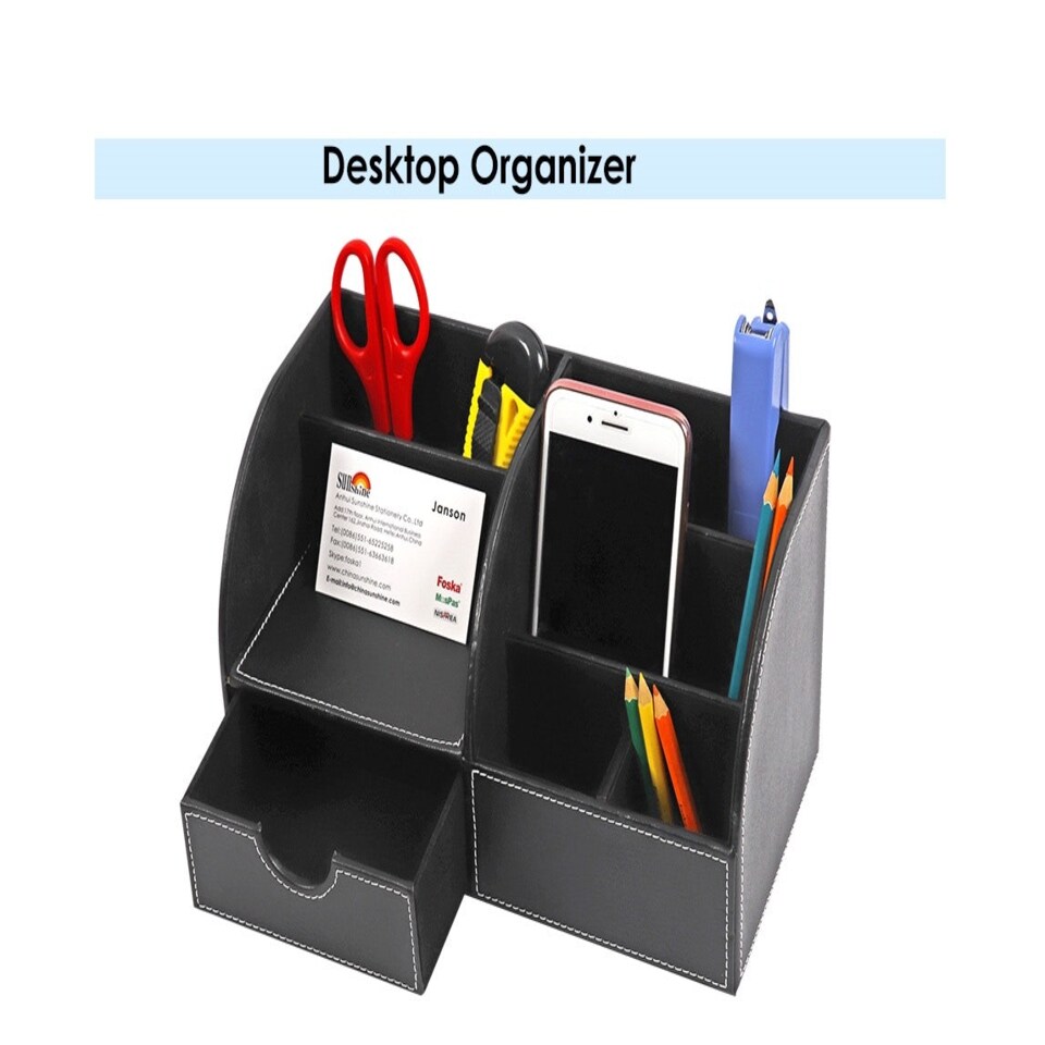 image 1 of PVC Black Desktop Organizer 28 x 14 x 14.5cm