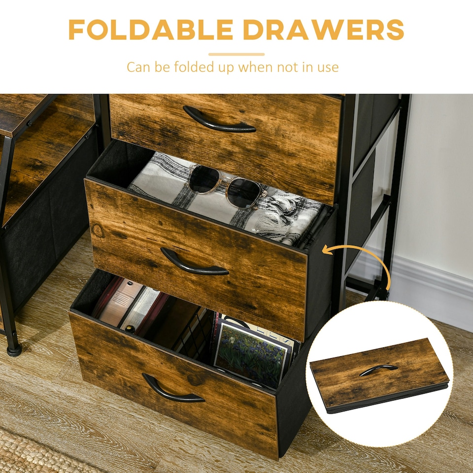 image 1 of HOMCOM Industrial 3 Drawers Storage Cabinet w/ Display Shelves for Living Room