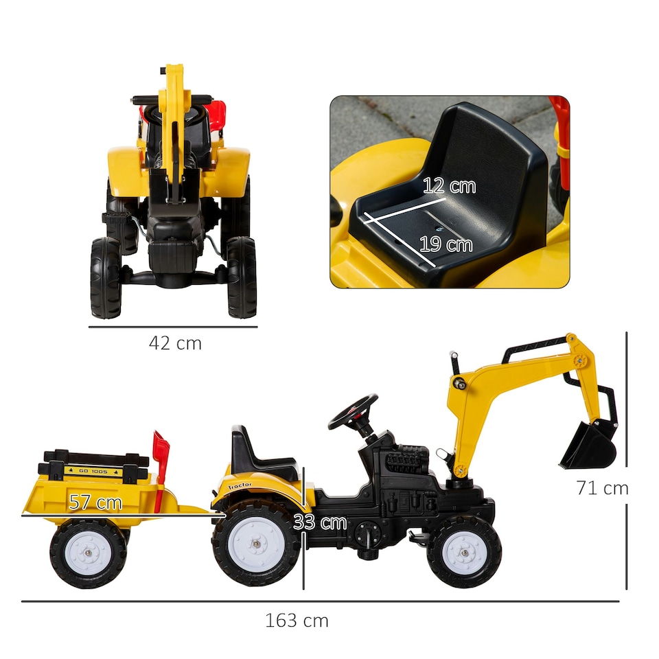 image 1 of HOMCOM Kids Pedal Go Kart Children Ride On Digger Tractor Toy Car For 3-6 Years
