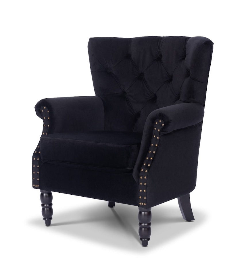 image 1 of Velvet Black Liana Accent Wingback Chair