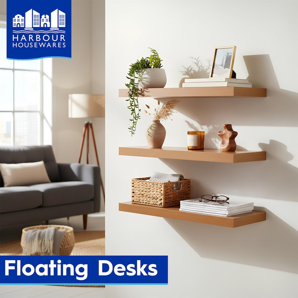 image 1 of Harbour Housewares Modern Floating Wall Shelves - 80cm - Brown - Pack of 3