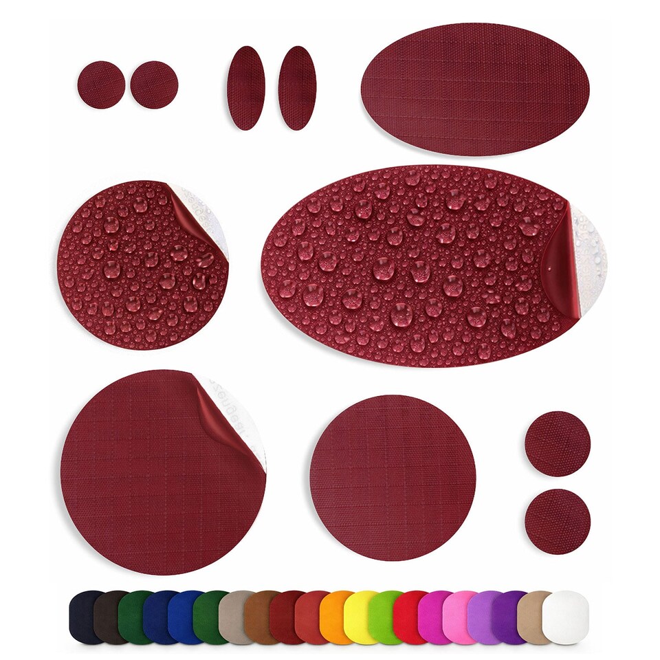 image 1 of aZengear Repair Patches for Jackets, Tent, Shoe, Gear - Waterproof, Self-Adhesive, Tear-Cold-Heat-Resistant (11 Pieces, Burgundy)