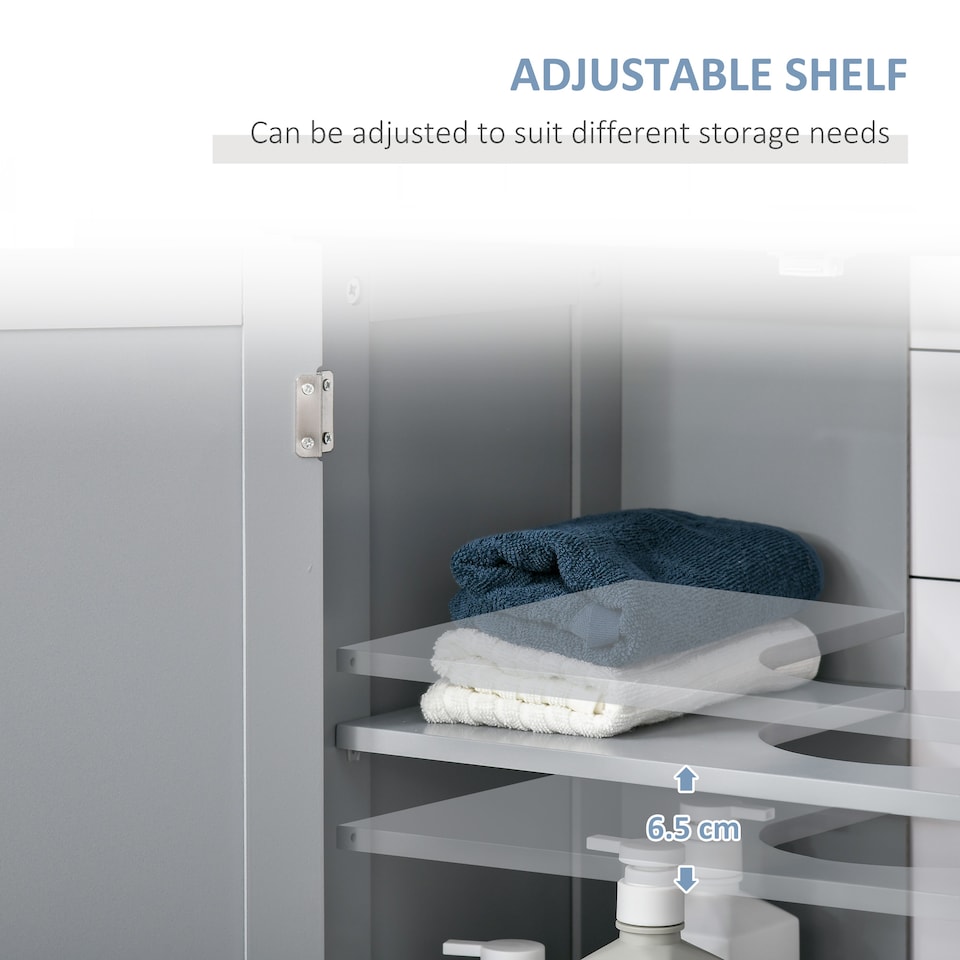 image 1 of kleankin 60x60cm Under-Sink Storage Cabinet w/ Adjustable Shelf Drain Hole Grey