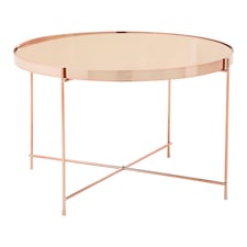 Large Pink Mirror Side Table,Round Table With Rose Gold Lattice Base, End Table With Chromed Metal Legs