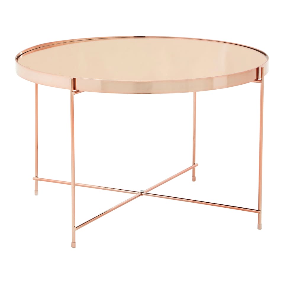 image 1 of Large Pink Mirror Side Table,Round Table With Rose Gold Lattice Base, End Table With Chromed Metal Legs