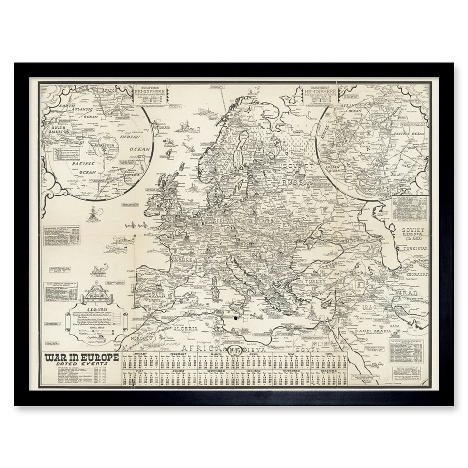 image 1 of Map Turner 1944 War Europe Dated Events 12x16" Framed Wall Art Print