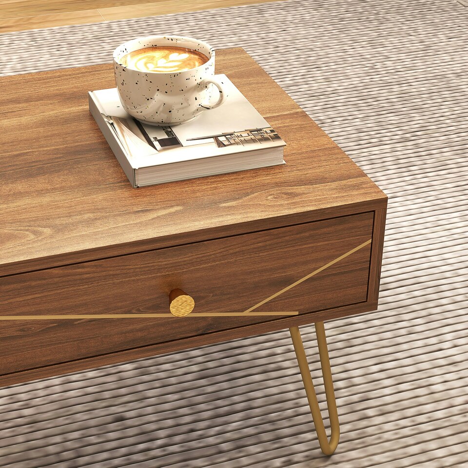 image 1 of HOMCOM Coffee Table with Drawers, Living Room Table with Steel Base Brown