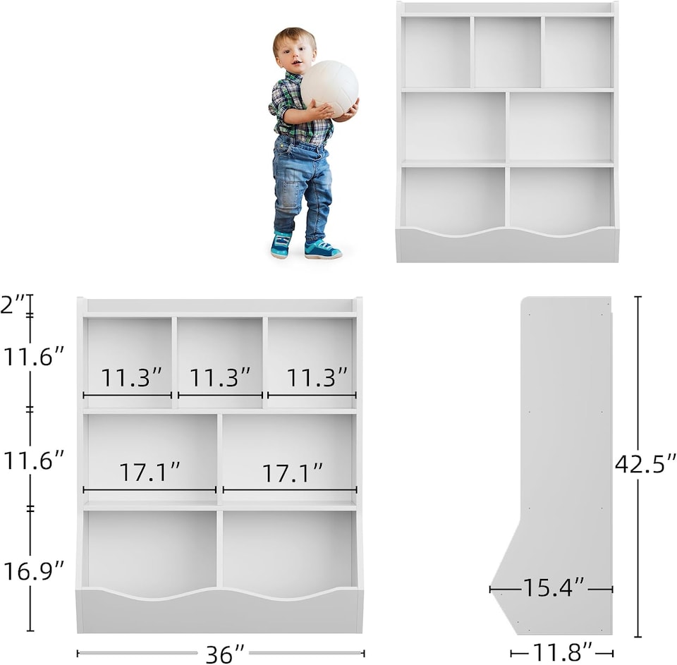 image 1 of London Boutique Kids 3-Tier Bookcase Toy Organiser 7-Compartment Cabinet 60x15.4x42.5"