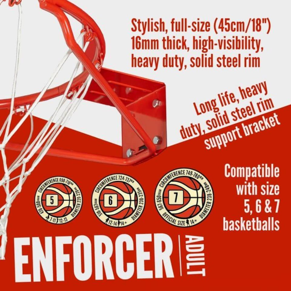 image 1 of NET1 Enforcer Basketball Hoop, 111 x 71 cm Backboard, Telescopic Height 2.28-3.05 m, 145 L Base, 12-Loop Net | Multi | BLACK | 4396