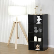 4 Cube Bookshelf Black Wooden Storage Organizer Wood Shelving Unit Open Bookcase Shelf