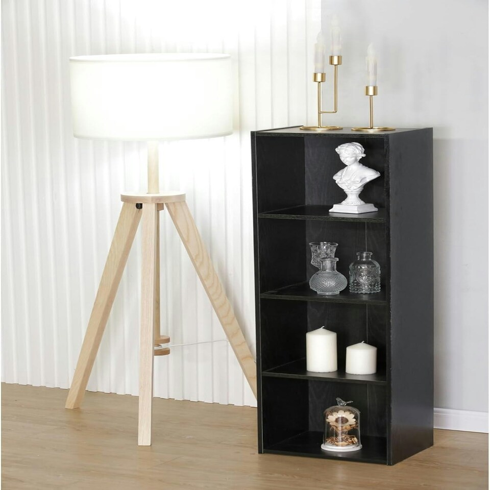 image 1 of 4 Cube Bookshelf Black Wooden Storage Organizer Wood Shelving Unit Open Bookcase Shelf