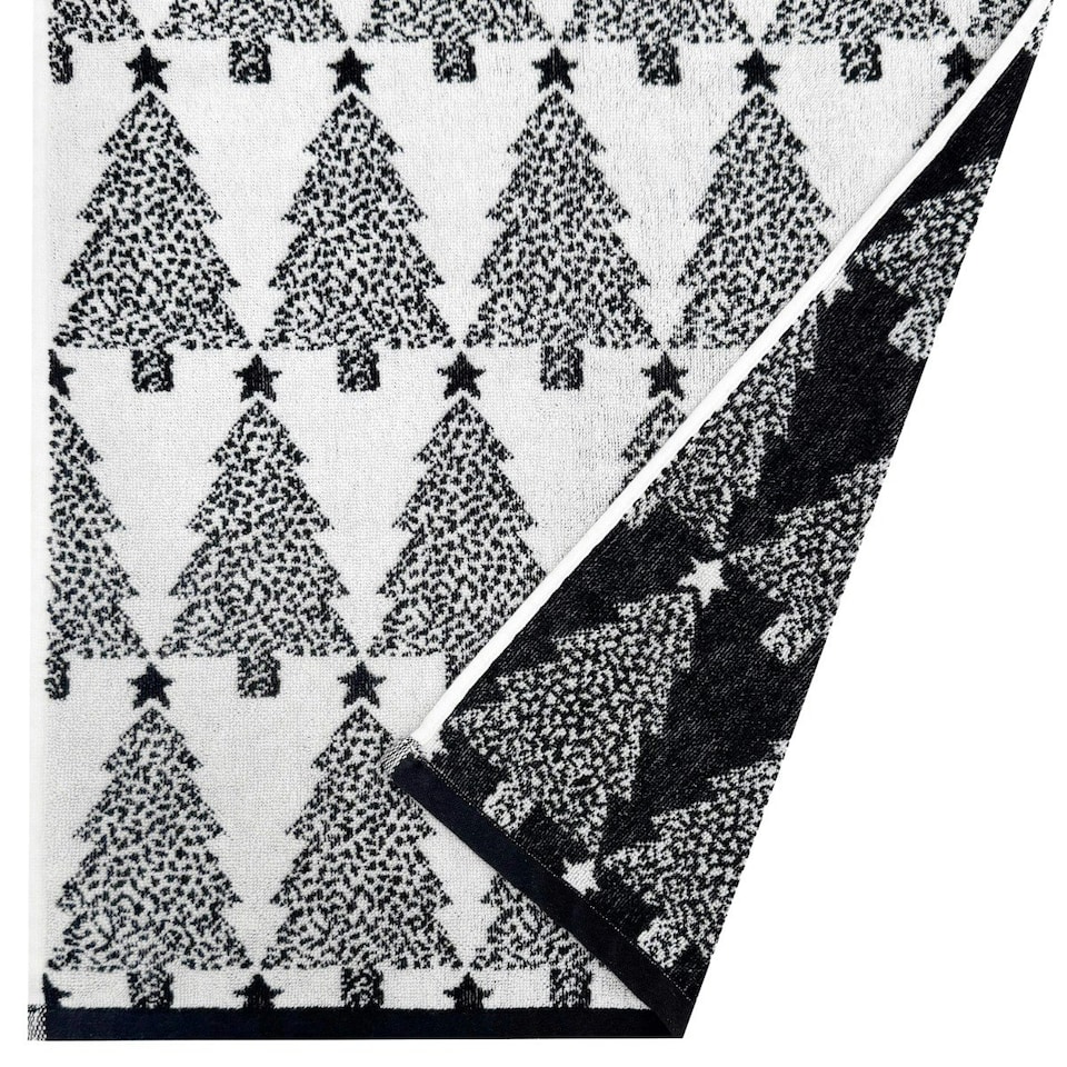 image 1 of Pack of 2 Monochrome Christmas Tree Hand Towels 50 x 80cm - 100% Cotton White | 2 x Christmas Tree Hand Towels (Black & White) | One size