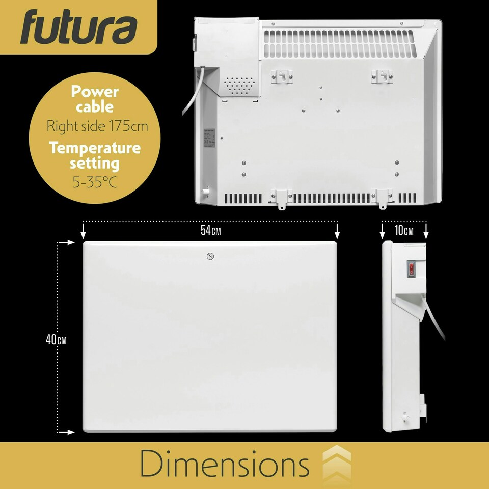 image 1 of Futura 1000W Electric Panel Wall Radiator Heater White