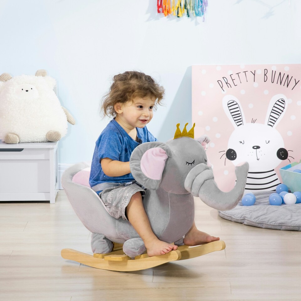 image 1 of HOMCOM Baby Rocking Horse Elephant Rocking Chair Rocker Toy, for 18-36 Months