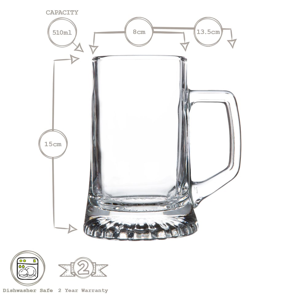 image 1 of Bormioli Rocco Stern Tankard Glass Beer Mugs - 510ml - Pack of 6