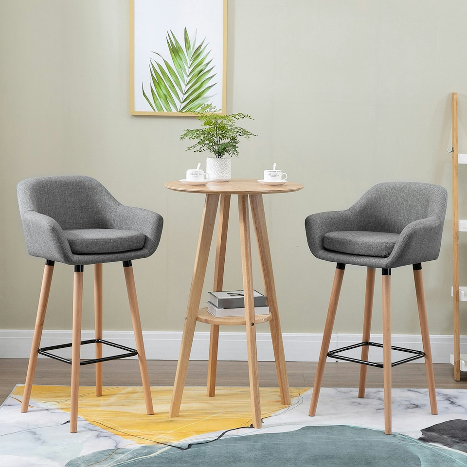 image 1 of HOMCOM Set of 2 Bar Stools Modern Upholstered Seat Bar Chairs - Grey