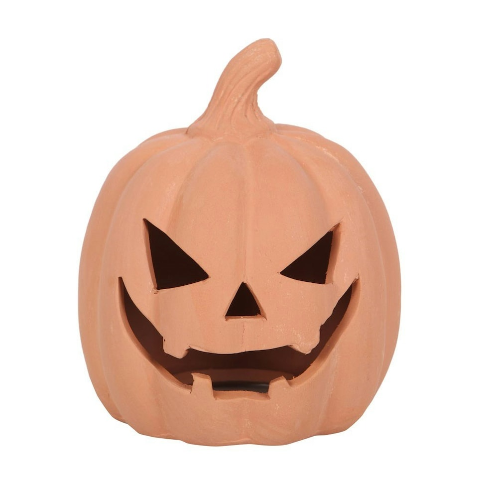 image 1 of Something Different Terracotta Pumpkin Halloween Decoration - Brown - 22cm