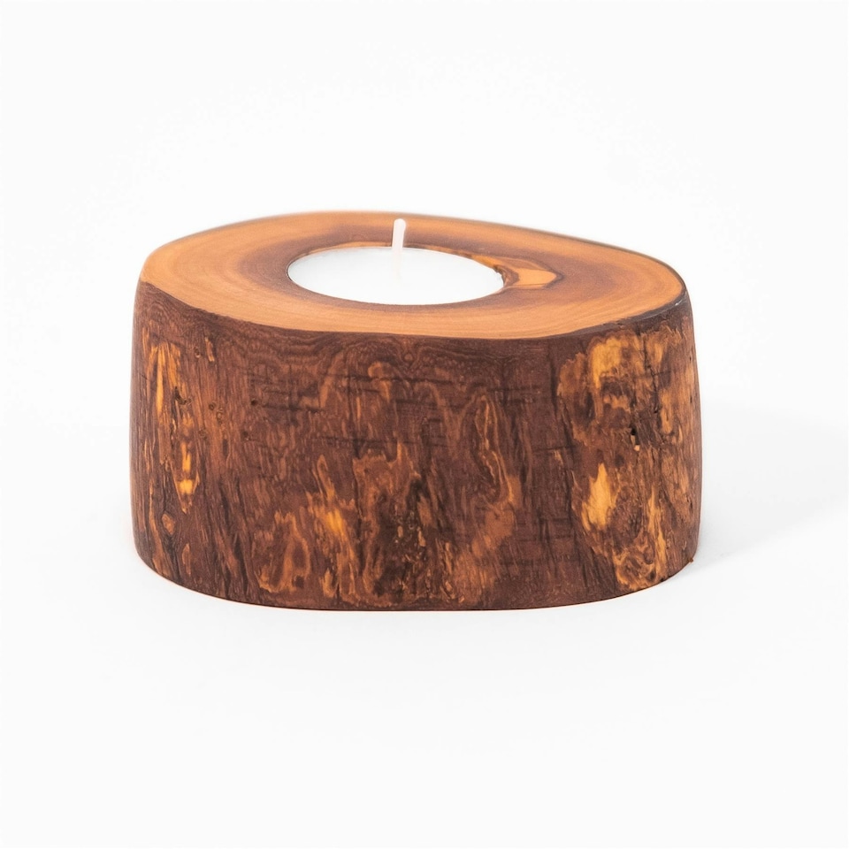 image 1 of Verano Spanish Ceramics Olive Wood Set of 2 Rustic Tea Light Holders - 9cm | Brown | 9cm