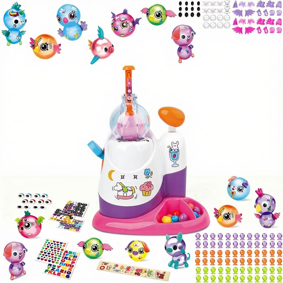 image 1 of Balloon Inflator DIY Squishy Making Kit for Kids Glow in the Dark Kawaii Squishy Toy Set with Balloons Stickers and Accessories (Pink)