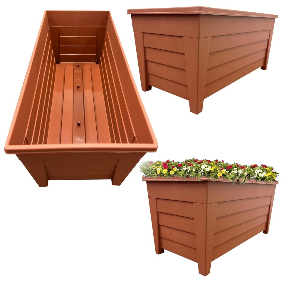 image 1 of Set Of 4 Terracotta Grosvenor Trough Planters Perfect For Displaying Flowers & Plants Brown