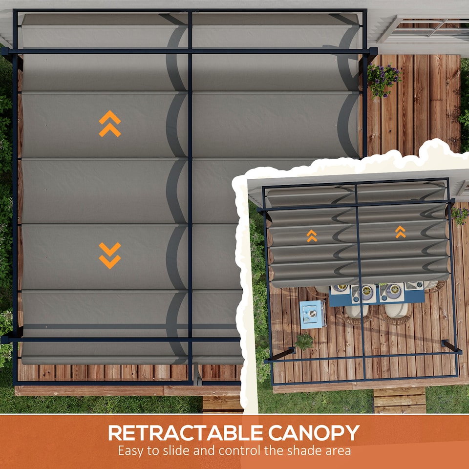 image 1 of Outsunny 3 x 4m Pergola with Retractable Roof Canopy, Aluminium Frame Garden Gazebo Outdoor Sun Shade Shelter for Grill, Patio, Deck, Dark Grey